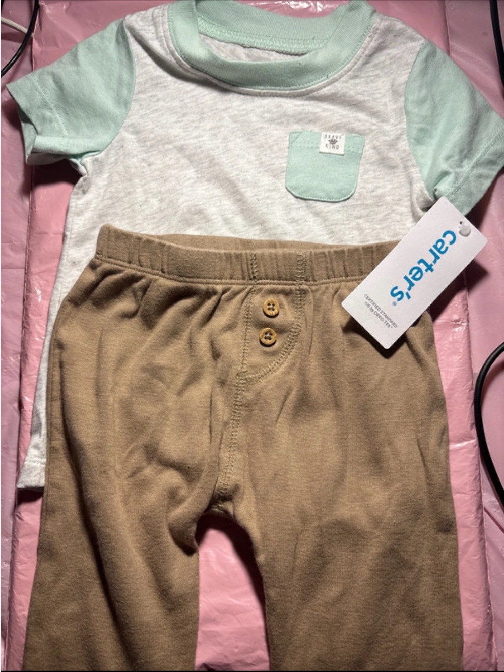 Carter's Tan Knit Toddler Joggers with Button Detail and Shirt
